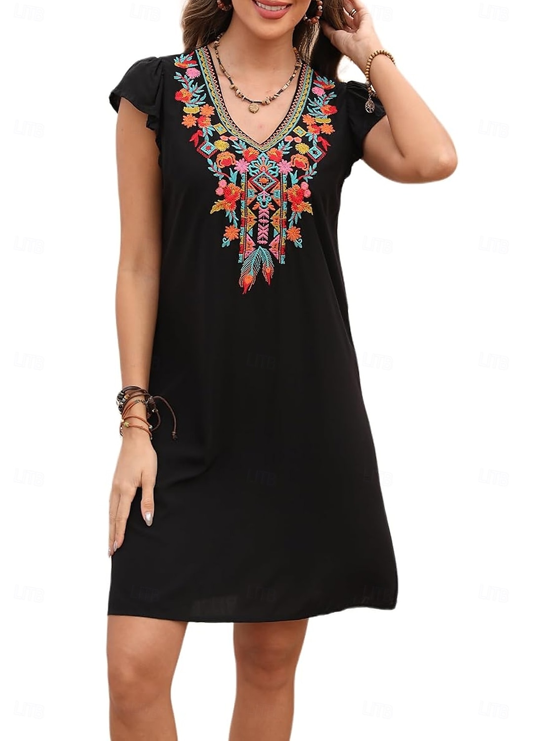 Women's Mini Dress Casual Dress Fashion Modern Elegant Dress Cap Sleeve Wedding Daily Date Regular Fit Floral Embroidery Sleeveless V Neck Black White Orange Summer 2025 - $27.99 –P8
