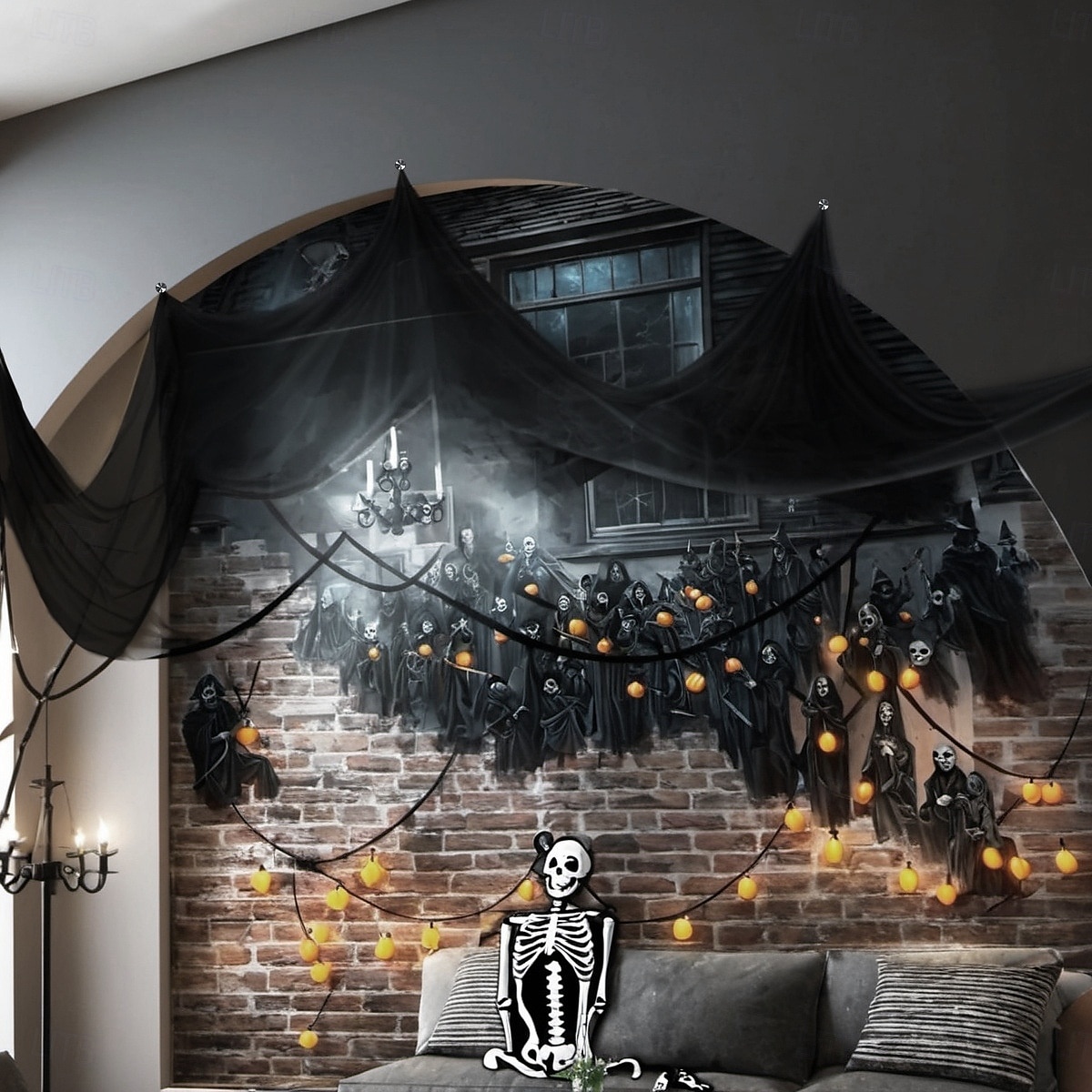 Halloween Door Cover Front Door Curtain Decoration, Halloween Broomstick Bats Flying Jagged Bottom Display 2025 - $4.99 –P8