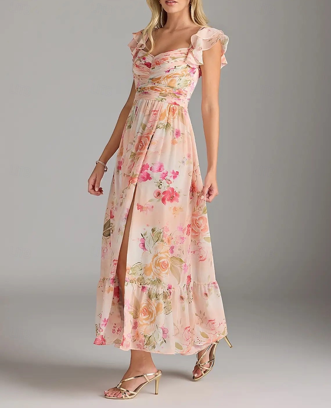 Vestido de Madrinha em A Decote V Sem Mangas Elegante Comprimento do Tornozelo Chiffon com Pregas  Rendas  Pregas de 2025 por $152.99 –P4