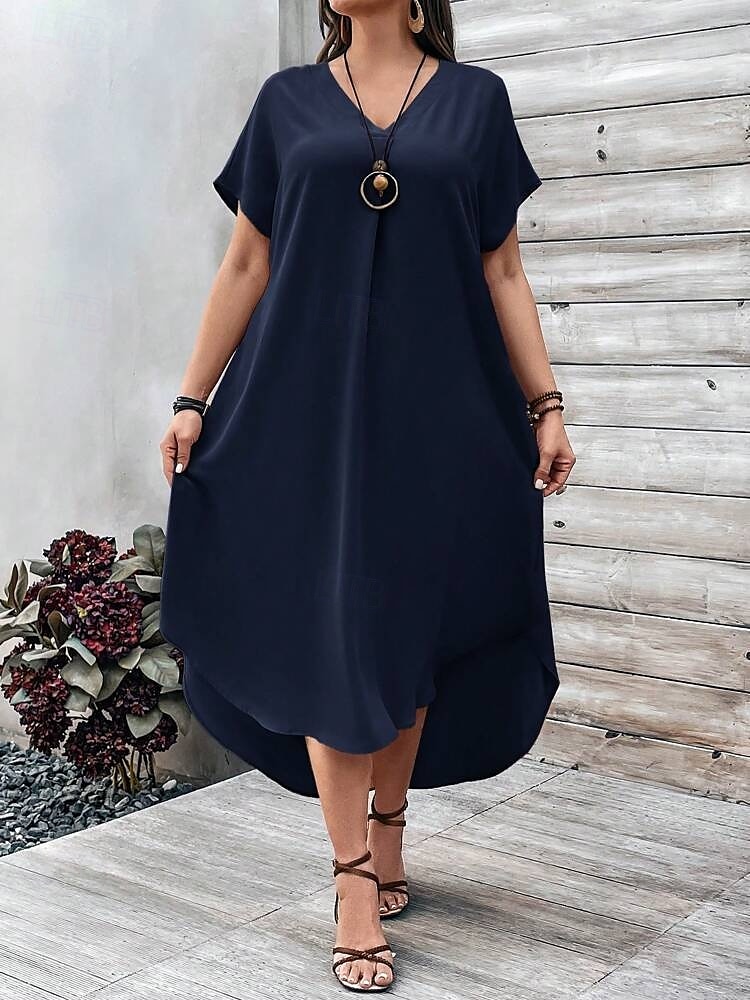 Pentru femei Rochii Midi Rochie A line Casual Zilnic Ieșire Simplu Manșon scurt În V Maro Închis Bleumarin Galben Albastru regal Vară 2025 - $29.99 –P2