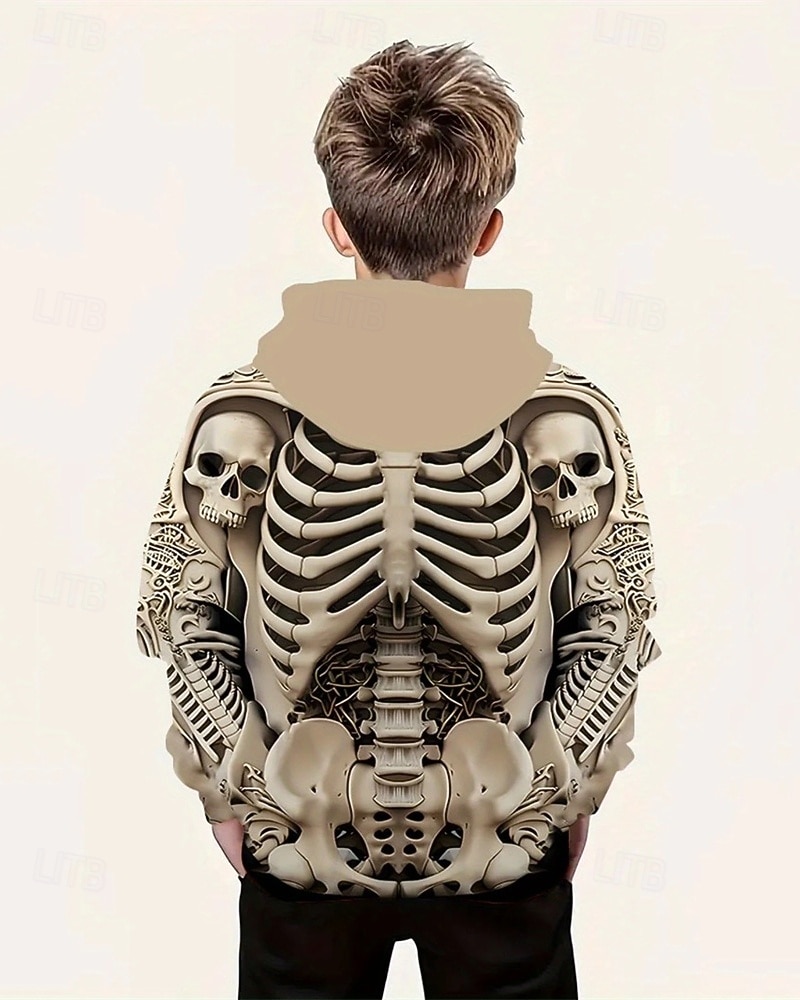 Pojkar 3D Dödskalle Huvtröja Långärmad Vår Höst Mode Streetwear Barn 4-12 år Huva Utomhus Ledigt Dagligen Normal 2025 - $18.99 –P2