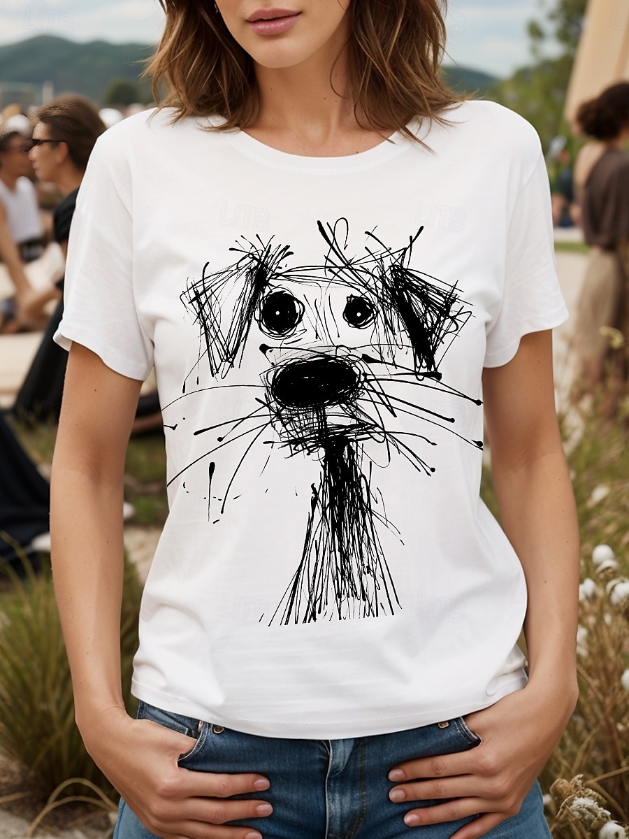 Femmes T-shirt Graphique Animal Chien ancien Élégant Classique Manche Courte Col ras du cou Col rond Hauts Réguliers Quotidien Week-end Imprimé Noir Blanche Rouge Bleu Violet Été Printemps de 2025 ? $19.99 –P1