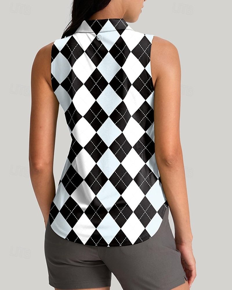 Women's Plaid / Check Sport Shirt Golf Polo Shirt Tennis Shirt Sleeveless Zipper High Elasticity Moisture Wicking Breathable Tennis Golf Pickleball Turndown Zip Collar Shirt Top Black Tennis Clothing 2025 - $16.79 –P3