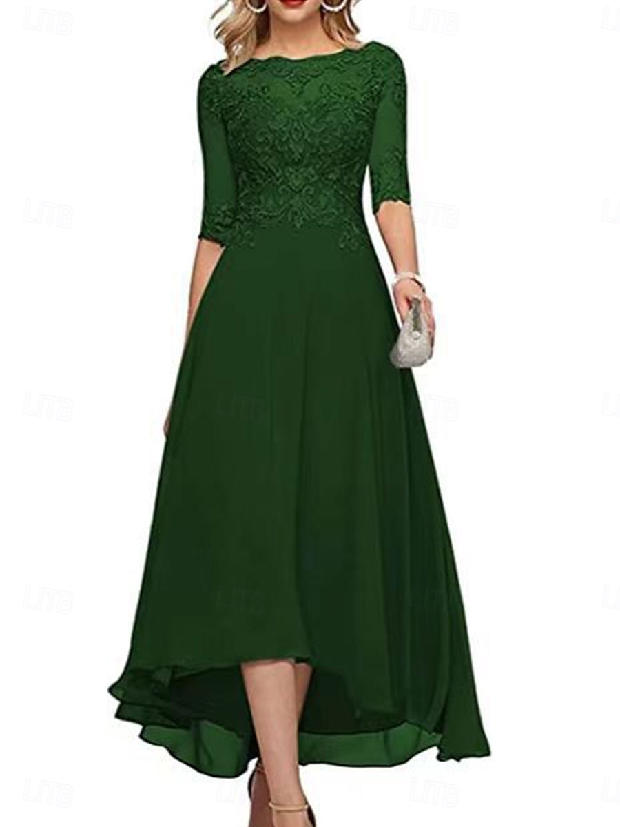 A-Line Mother of the Bride Dress Elegant Crew Neck Floor Length Chiffon Half Sleeve with Solid Color 2025 2025 - $119.99 –P8