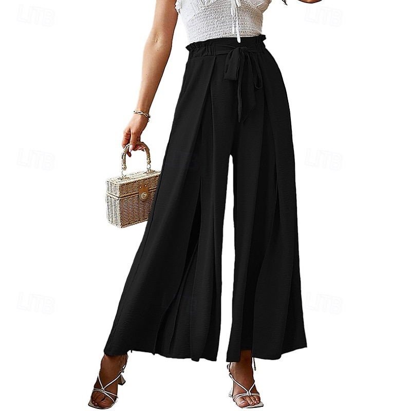Mulheres Perna larga Calças Roupa de rua Casual Comprimento total Natural Tecido Bolsos Com Cordão Design de cordão elástico Exterior Confortável Final de semana Streetwear Magenta Camelo Adamascado de 2025 por $18.99 –P6