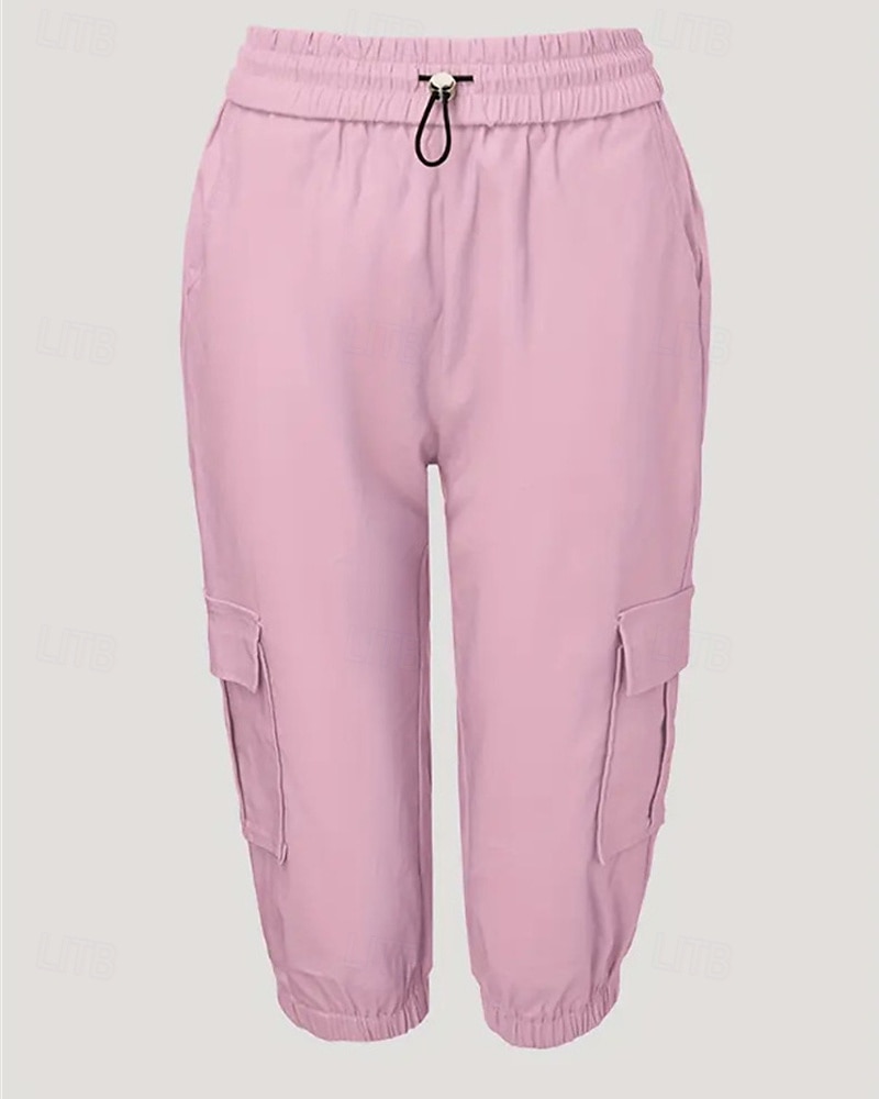 Dam Cargo-shorts Capribyxor Mode Streetwear Vadlängd Naturlig Solid färg Ficka Elastisk midja Bekväm Microelastisk Sport & Utomhus Dagliga kläder Vin Svart Rodnande Rosa Armégrön Sommar Vår Normal 2025 - $26.99 –P12
