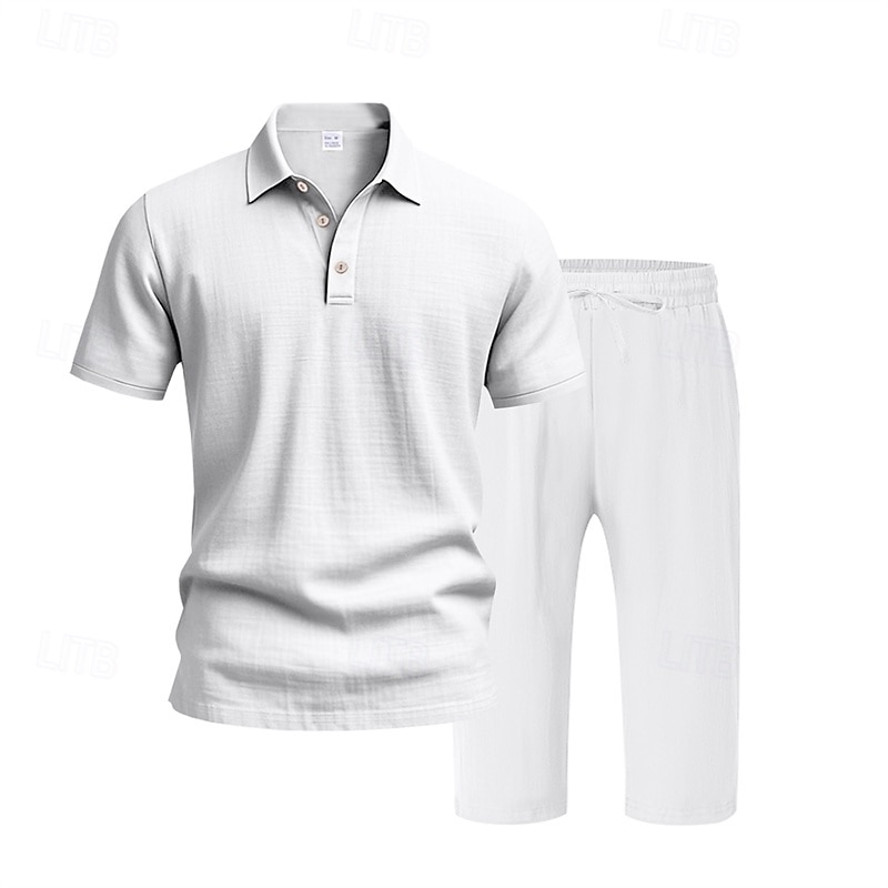 Men's Polo Shirts Golf Shirt Outdoor Daily Wear Lapel Short Sleeve Fashion Hawaiian Plain 2 Piece Summer Regular Fit Black White Navy Blue Khaki Army Green Light Sky Blue Polo Shirts 2026 - $37.99 –P4
