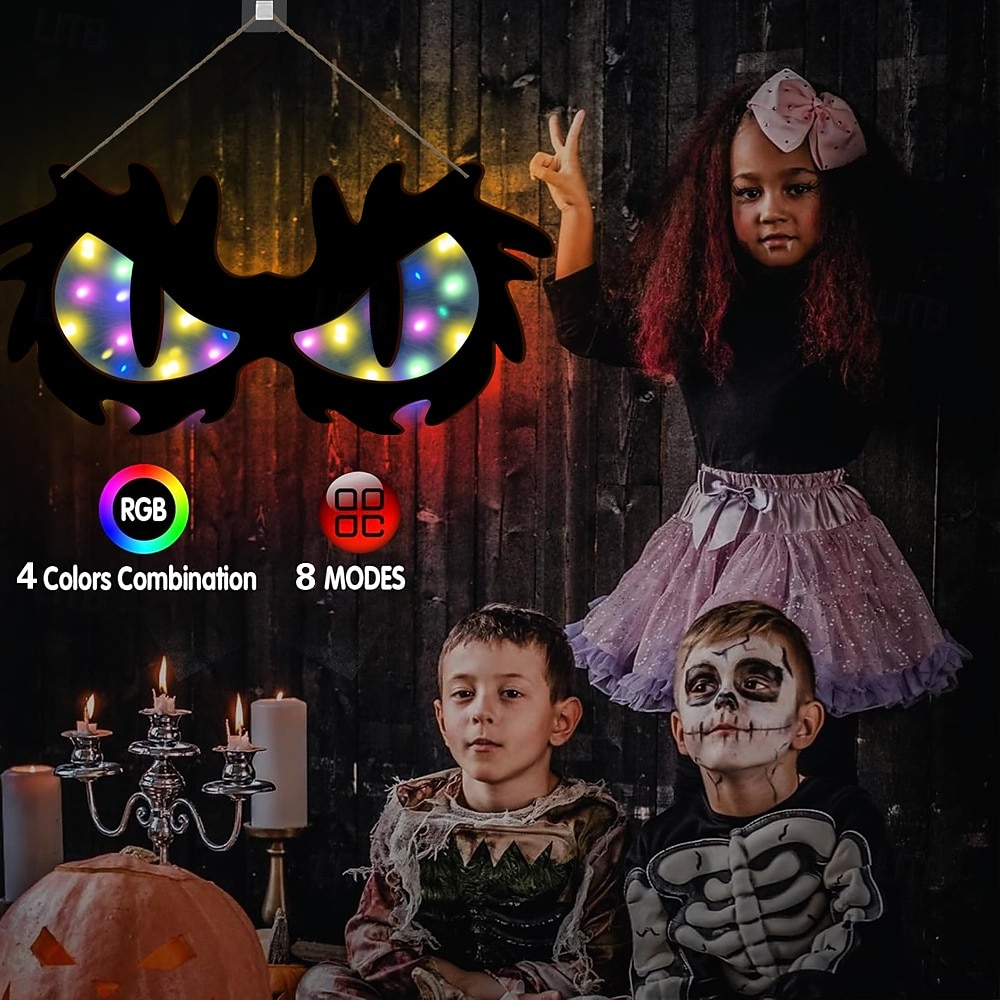 Halloween Decorations Spooky Eyes Lights, 20 Inch Large Wooden Halloween Window Eye Lights with 7 Color Modes and USB/Battery Operated for Home, Wall, Window, Trees Halloween Décor 2026 - $27.99 –P39