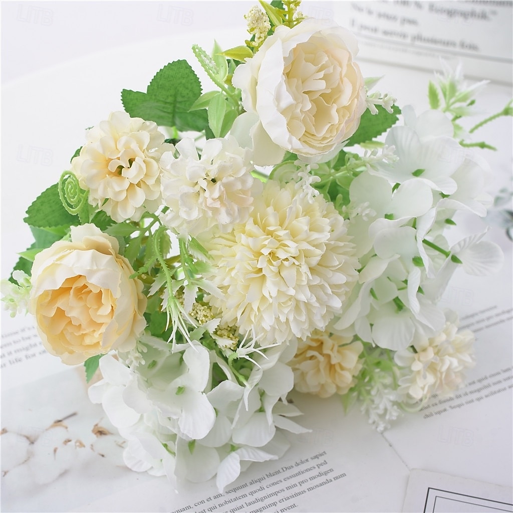 1 mazzo di fiori artificiali di seta rosa, piccolo bouquet multi-testa biforcuto, composizione di fiori secchi finti per decorare il tavolo di casa o il vaso. del 2025 a $7.99 –P8