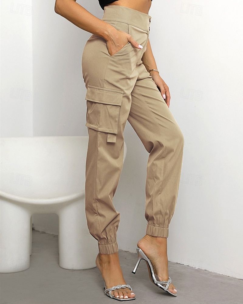 Dámské Kargo kalhoty Běžec Kalhoty Módní Šik ven Plná délka Přírodní Jednobarevné Kapsy Pohodlné Lehce elastické Sporty a outdoor Denní nošení Tmavěhnědá Tmavě červená Černá Armádní zelená Léto Jaro 2025 - $24.99 –P15