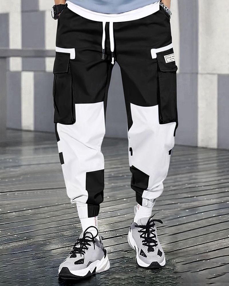 Men's Cargo Pants Trousers Techwear Elastic Waist Drawstring Multi Pocket Color Block Wearable Outdoor Daily Camping & Hiking Fashion Classic Black Blue 2026 - $30.99 –P11