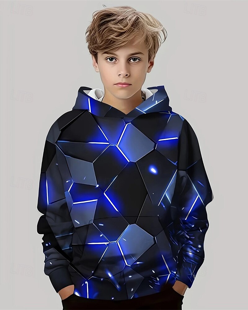 Pojkar 3D Geometrisk Huvtröja Långärmad Vår Höst Mode Streetwear Barn 4-12 år Huva Utomhus Ledigt Dagligen Normal 2025 - $18.99 –P1