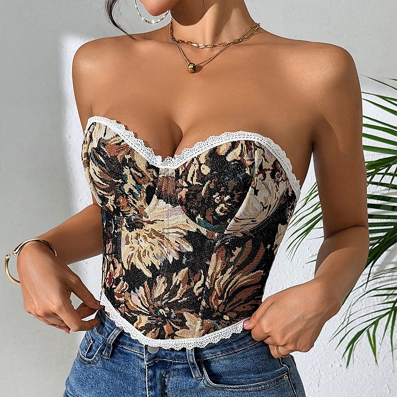 Retró Középkori Reneszánsz Fűző Prsluk Bustier Virágos Jacquardszövet Jelmez Női Kelta Fantasy Mindszentek napja Farsang Parti Alkalmi / Napi LARP Felnőttek Fűző 2025 - $22.99 –P3