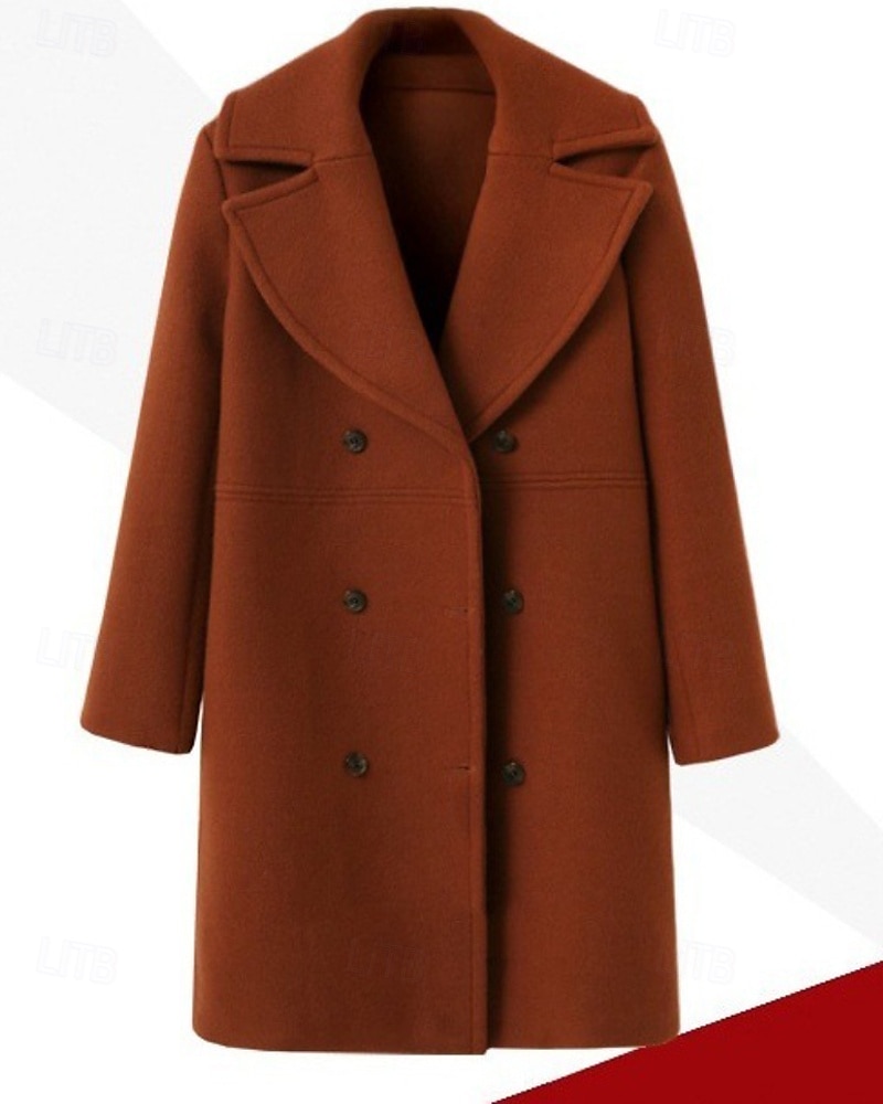 Damen Parka Warm Bequem Knöpfe Tasche Mode Einfach Täglich Ausgehen Doppelreihig Lang Umlegekragen Normale Passform Langarm Oberbekleidung Schwarz Wein Khaki Herbst Winter 2025 - $44.99 –P4
