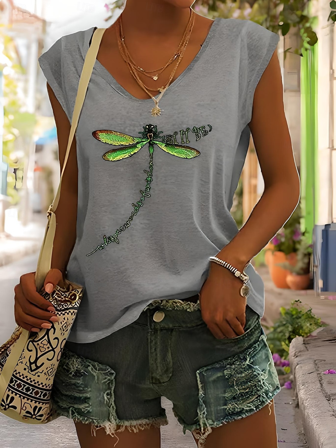 Femmes T-shirt Graphique Animal Élégant Occasionnel Sans manches Col en V Hauts Réguliers Quotidien Sortir Week-end Imprimé Noir Blanche Bleu Vert Gris Été Printemps de 2025 ? $17.99 –P2
