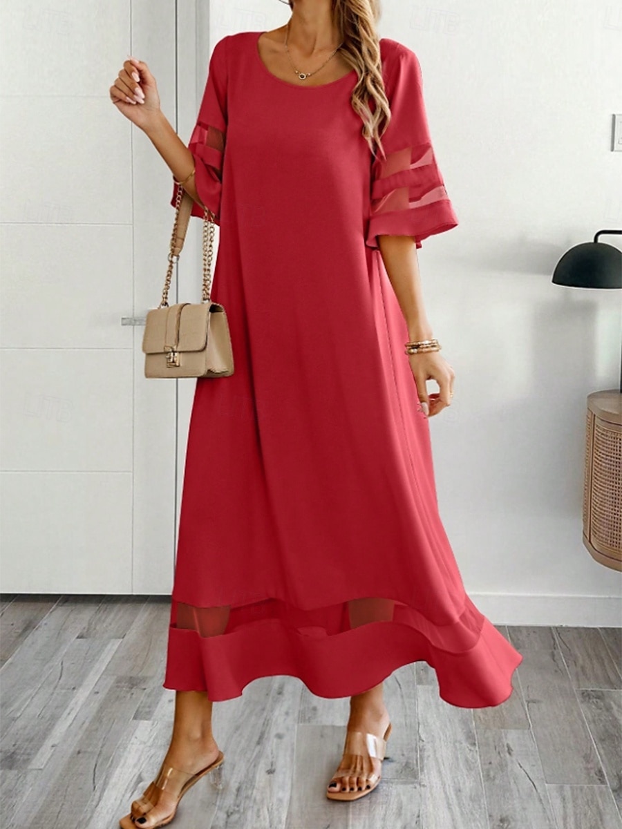 Damskie Sukienka maxi Letnie sukienki Codzienny Codzienny Regularny Graficzny Rękaw 1/2 W serek Czarny Żółty Rumiany róż Wino Lato 2025 - $36.99 –P6