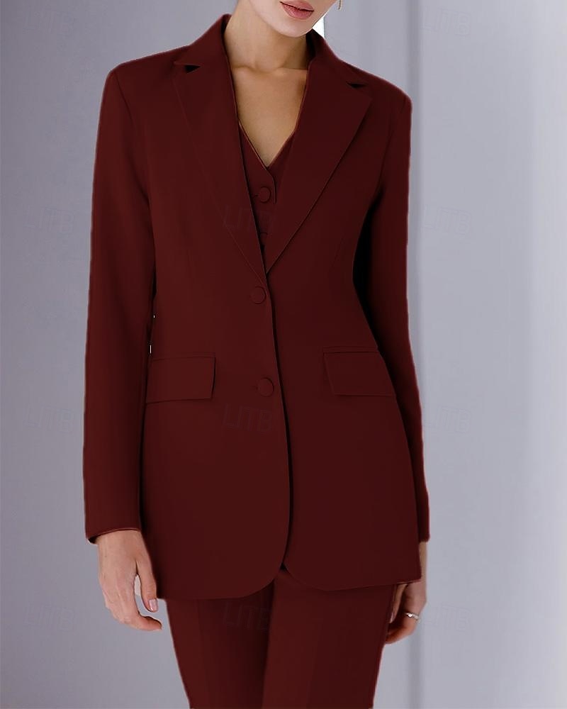 Jumpsuit / Pantsuit 3 Piece Pantsuit Mother of the Bride Tailored Jacket Blazer Elegant Vintage Simple Lapel Floor Length Crepe Stretch Fabric Long Sleeve with Buttons 2025 - $165.99 –P10