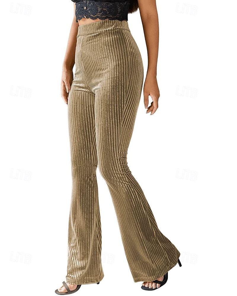 Women's Corduroy Pants Bell Bottom Fashion Streetwear Full Length Natural Plain Elastic Waist Outdoor Comfortable Outdoor Street Weekend claret Deep Green Apricot Grey Fall Regular Fit 2025 - $20.99 –P9
