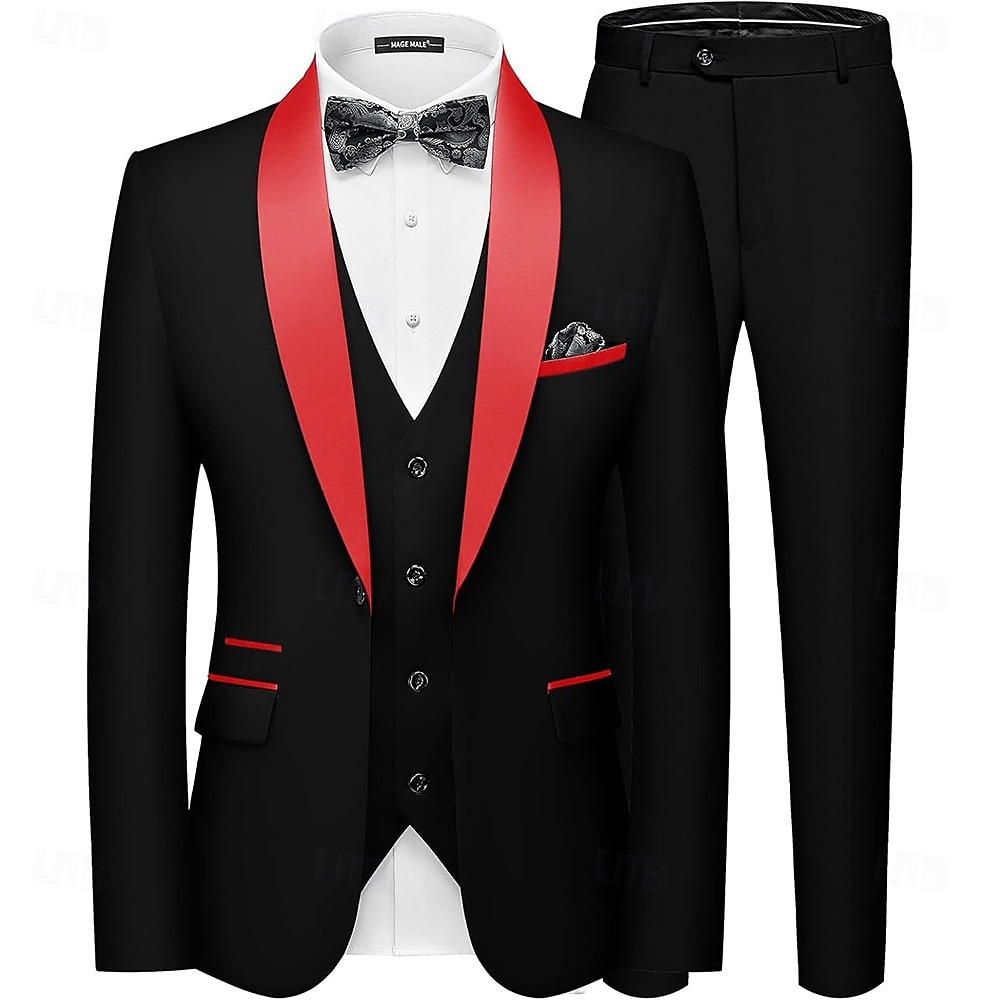 Herren Hochzeits-Party Smokings Anzüge Heimkehranzüge Rot Marineblau Geschäftlich Formal einfarbig Standardpassform 3-teilig Einreiher mit einem Knopf 2025 - $129.99 –P6