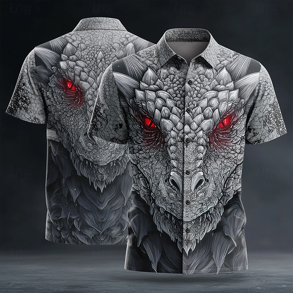 Męskie Zwierzę Smok 3D Koszula Letnia koszula Zapinana na guziki koszula Krótki rękaw Styl Mrocznego Gotyku Święto Streetwear Lato Wiosna Wieczorne Druk 3D koszule z kołnierzykiem Czarny 2026 - $25.99 –P1