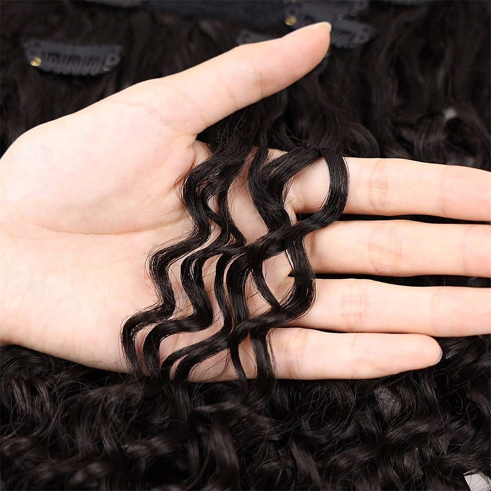 26 palcové kudrnaté clip-in prodlužování vlasů s dvojitým útkem, celohlavé japonské tepelně odolné vlákno 140g syntetické kudrnaté prodlužování vlasů pro ženy 7 kusů 2025 - $26.99 –P2