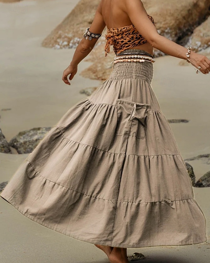 Femmes Jupe Évasé Occasionnel Maxi Taille Basse Jupes Uni Froncé Micro-Élastique Vacances Rue Noir Blanche Jaune Vert Véronèse Automne Coton de 2025 ? $22.99 –P18