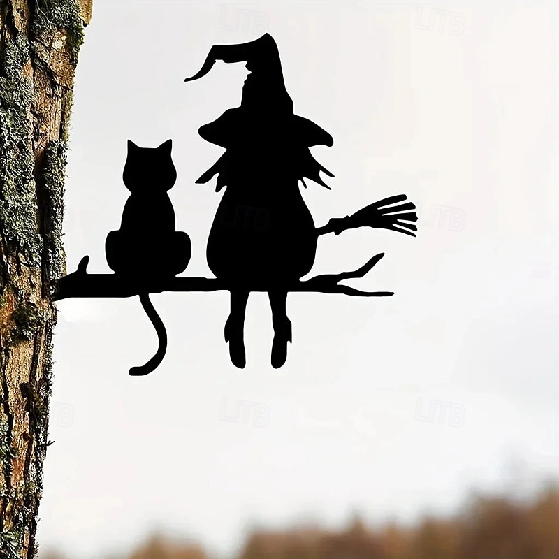 Decoração de jardim de Halloween com silhueta de metal, bruxa fofa e gato, estaca de jardim de metal à prova d'água, decoração de arte de jardim ao ar livre de Halloween de 2026 por $12.49 –P5