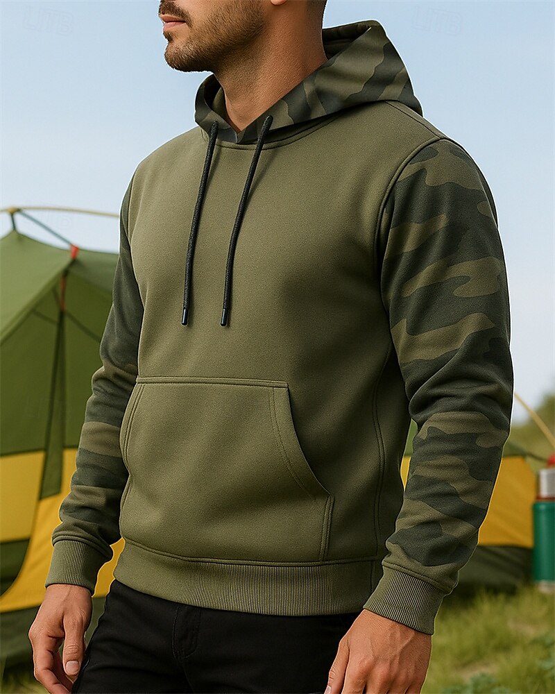Per uomo Felpa con cappuccio Felpa da escursione cima dell'escursionismo Manica Lunga Con Cappuccio Top Esterno Leggero Elastico Traspirante Pullover Poliestere Mimetico Nero Verde militare Cachi del 2025 a $21.99 –P3