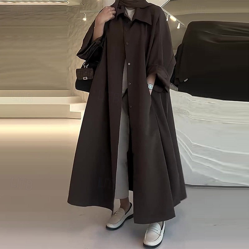 Damen Mantel Warm Bequem Knöpfe Tasche Mode Süß Einfach Straße Täglich Alltagstauglich Wochenende Einreihig Lang Umlegekragen Normale Passform Langarm Oberbekleidung Kaffee Herbst Winter 2025 - $46.99 –P1