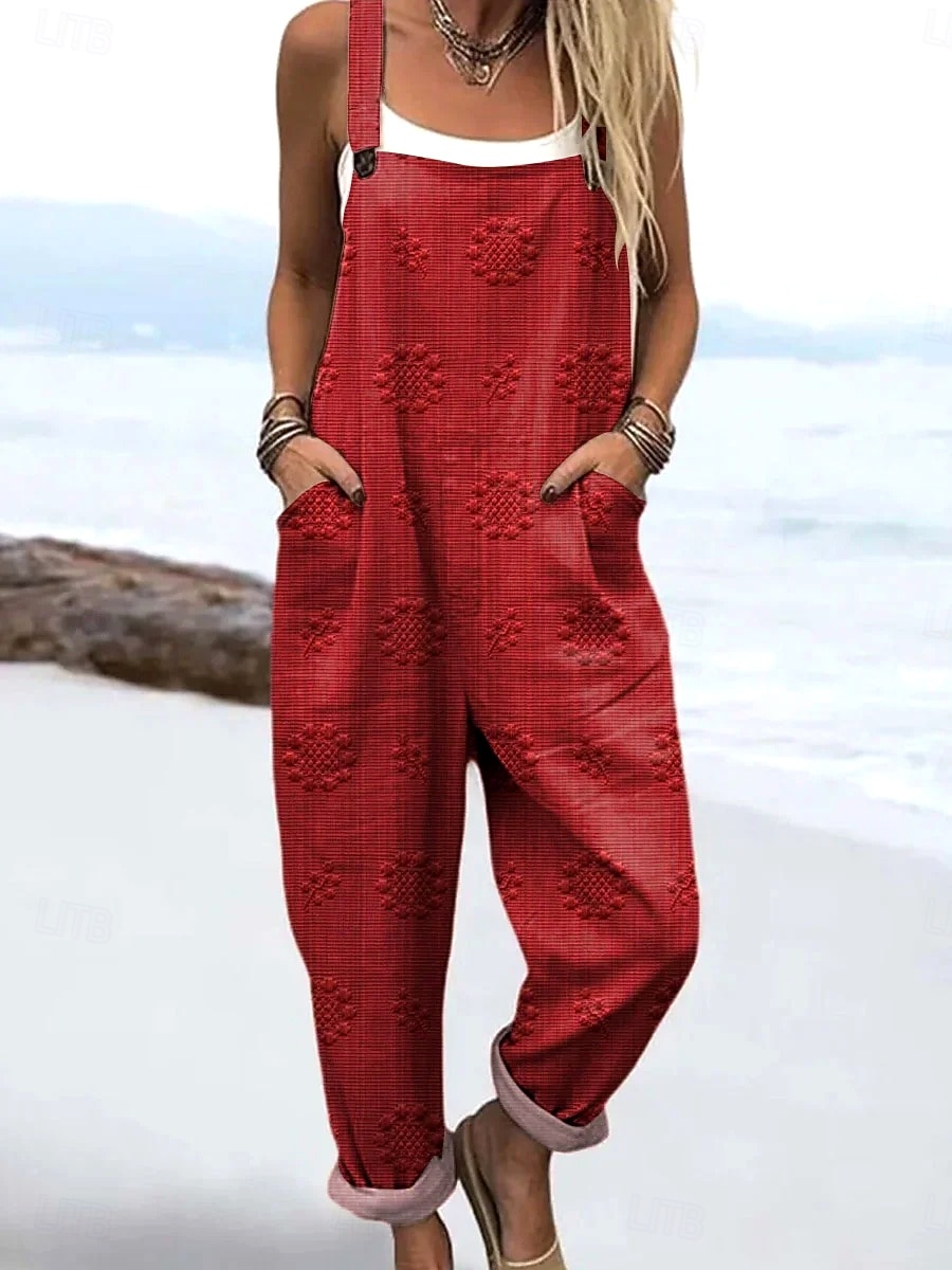 Women's Dungarees Active Floral Sleeveless Drawstring with Pocket Vacation Street Loose Fit Red Navy Blue Green Summer 2026 - $45.99 –P4