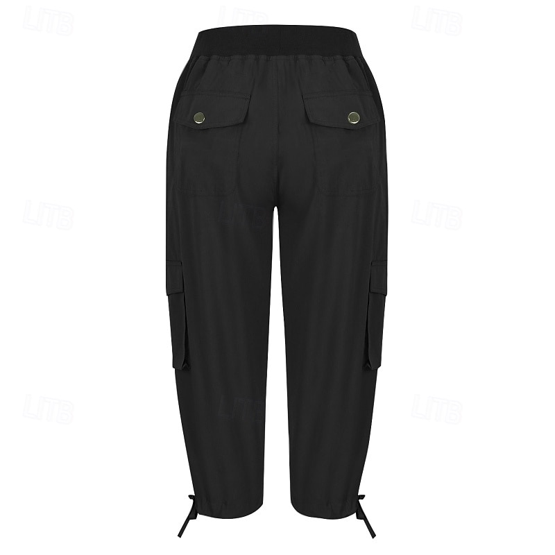 Damen Cargo-Hosen Stoffhosen Streetwear Lässig Wadenlang Natürliche Taille Einfach Tasche Elastisches Kordelzugdesign Bequem Außenbereich Outdoor Streetwear Kamel Dunkelbraun Hellhimmelblau Schwarz 2025 - $22.99 –P6