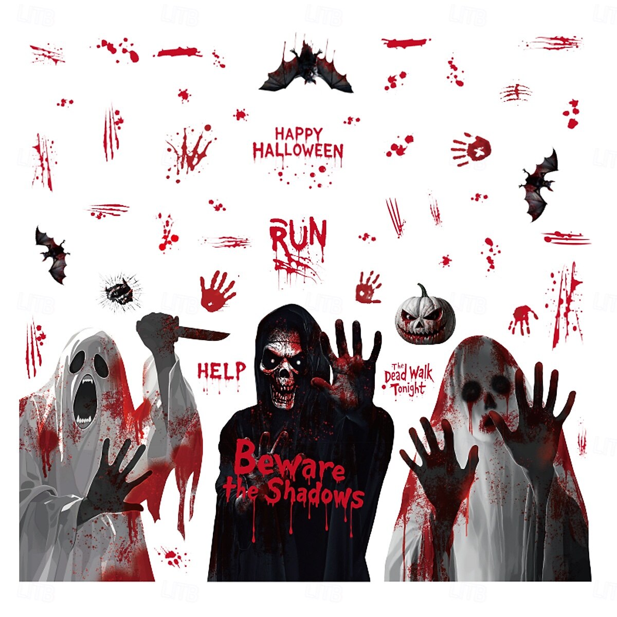 halloween ablakmatrica dekorációk kétoldalas, női szellem véres kéznyom statikus matricák üvegre és halloween parti dekorációhoz 2025 - $11.99 –P5