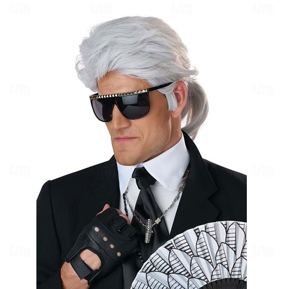 Perruques de cosplay Argent Bouclé Cheveux synthétiques Court Perruques Hommes Perruques Pour la fête de 2026 ? $23.99 –P1