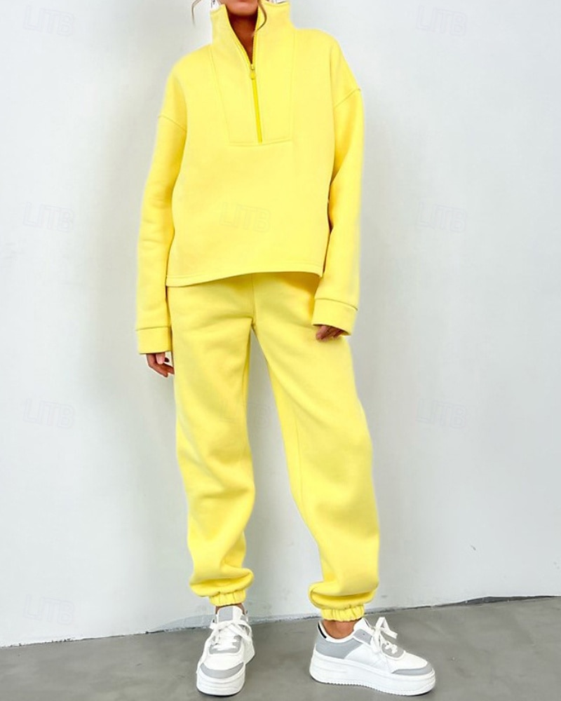 Γυναικεία Φόρμα Αθλητικές Φόρμες Φούτερ με πουλόβερ Τσέπη με φερμουάρ Μονόχρωμο Ρούχα σύνολα Φθινόπωρο Μαύρο Κίτρινο Σπαντέξ Προπόνηση Ένδυση γυμναστικής και άθλησης Τρέξιμο 2026 - $36.99 –P4