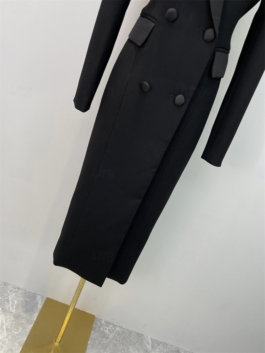 Smokingkleid Mantel Formell Hochzeitsgast Formeller Abend Satin Elegant Langarm Knöchellänge Hemdkragen Doppelreihig 2025 - $149.99 –P4