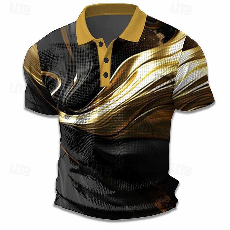 Men's Geometric Golf Shirt Short Sleeve Polo Shirts Collared Shirts  Business Casual Vacation Wear Formal Wear Festival Wear Buttons 3D Print  Summer Sp