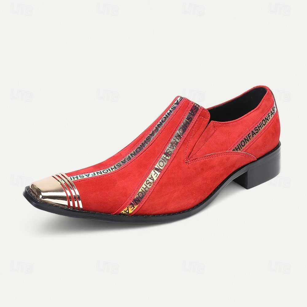 Men's Red Slip-On Leather Boots with Gold Tip Unique Printed Stripes–Modern Western Boots for Casual, Everyday Wear 2025 - $119.99 –P3