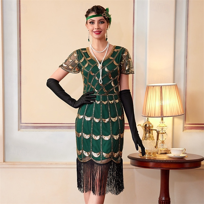 Retro Řvoucí 20s 20. léta 20. století Bubenové šaty Šaty Úbory Velký Gatsby Svatební host Flitry Třásně Maškarní kostým Dámské Vánoce předvečer Všech svatých Karneval Párty a večer Svatební hostina 2025 - $51.99 –P11