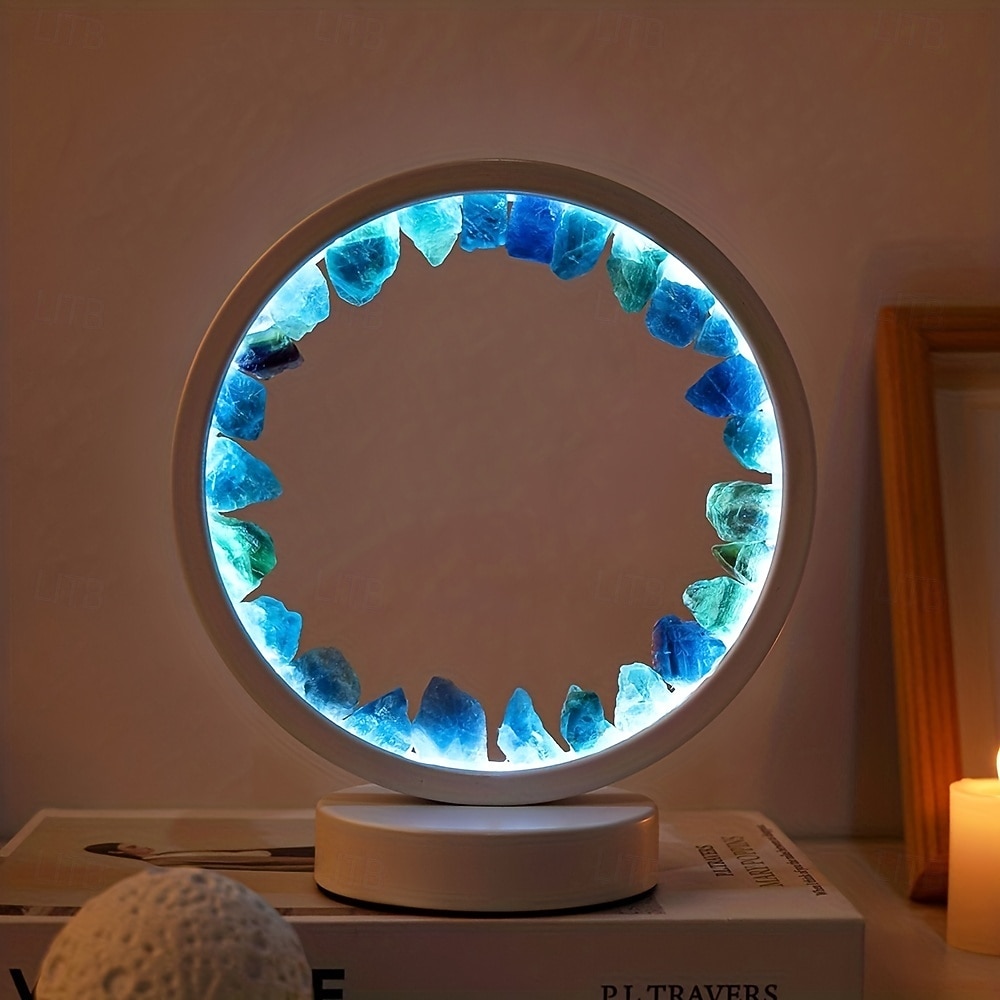 2025年 LED充電式ベッドサイドランプ 天然石英アメジストクラスターナイトランプ 寝室デスク用円形装飾ライト  コレクション – $66.99 –P7
