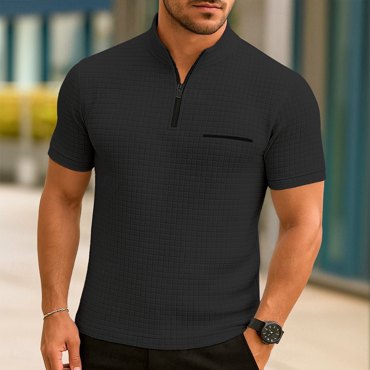 Ανδρικά Βάφλα Πόλο Μπλουζάκια Zip Polo Causal Αργίες Τρίμηνο φερμουάρ Κοντομάνικο Μοντέρνα Βασικό Σκέτο Τρίμηνο φερμουάρ Καλοκαίρι Άνοιξη Όλες οι εποχές Μαύρο Λευκό Βαθυγάλαζο Πορτοκαλί 2025 - $21.99 –P7