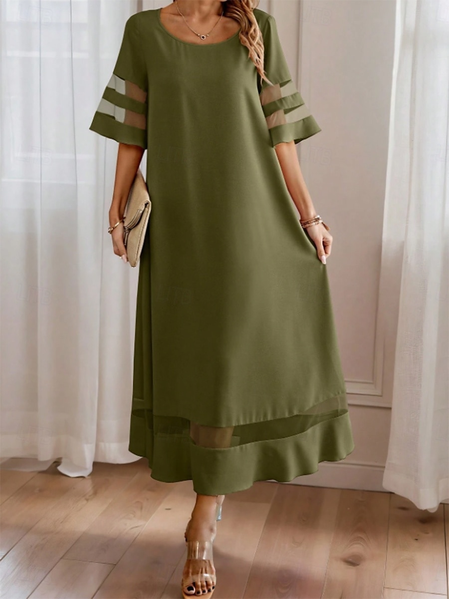 Damskie Sukienka maxi Letnie sukienki Codzienny Codzienny Regularny Graficzny Rękaw 1/2 W serek Czarny Żółty Rumiany róż Wino Lato 2025 - $36.99 –P7
