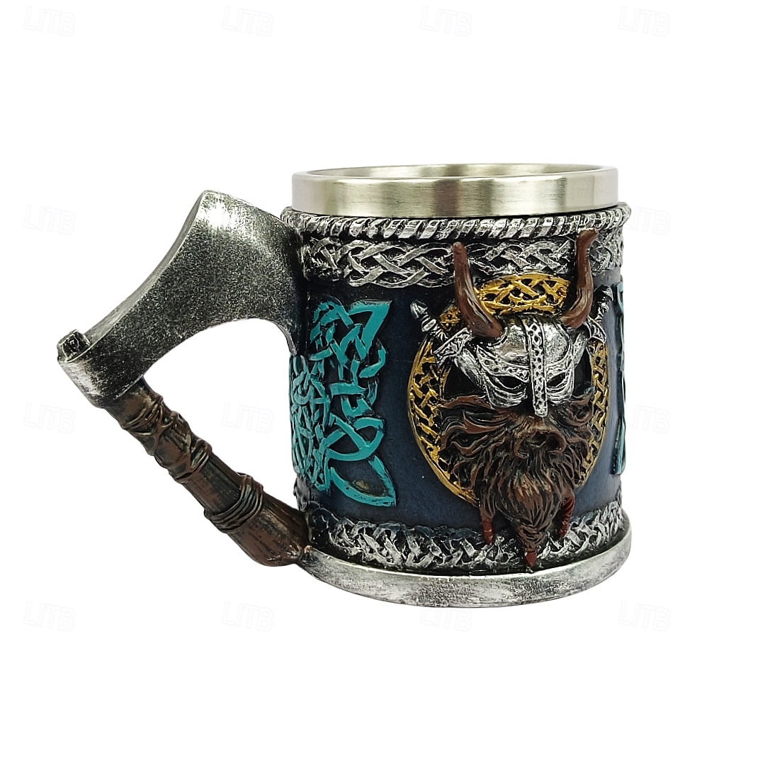halbă de bere vikingă, cană cadou Oktoberfest cu topor de luptă medieval, ceașcă de cafea pirat nordic, halbă războinic viking, halbă de bere nordică rustică 2025 - $21.99 –P2