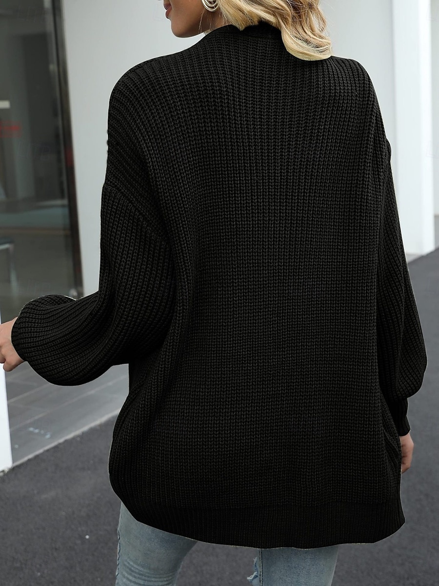 Pentru femei Pulover Bluza Elegant Modă Șic Stradă Culoare pură Deschis frontal Tricotat Manșon Lung Topuri obișnuite Tricotat În aer liber Zilnic Sfârșit de săptămână Negru Roz Îmbujorat Toamnă Iarnă 2025 - $25.99 –P14