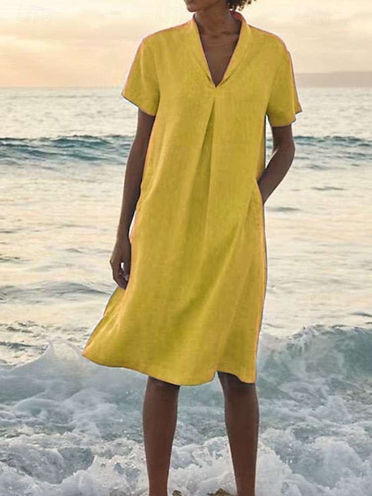 Women's Mini Dress Sundress Summer Dress Casual Beach Daily Plain Short Sleeve V Neck Deep Green Yellow Light Green Sky Blue Summer 2025 - $19.99 –P3