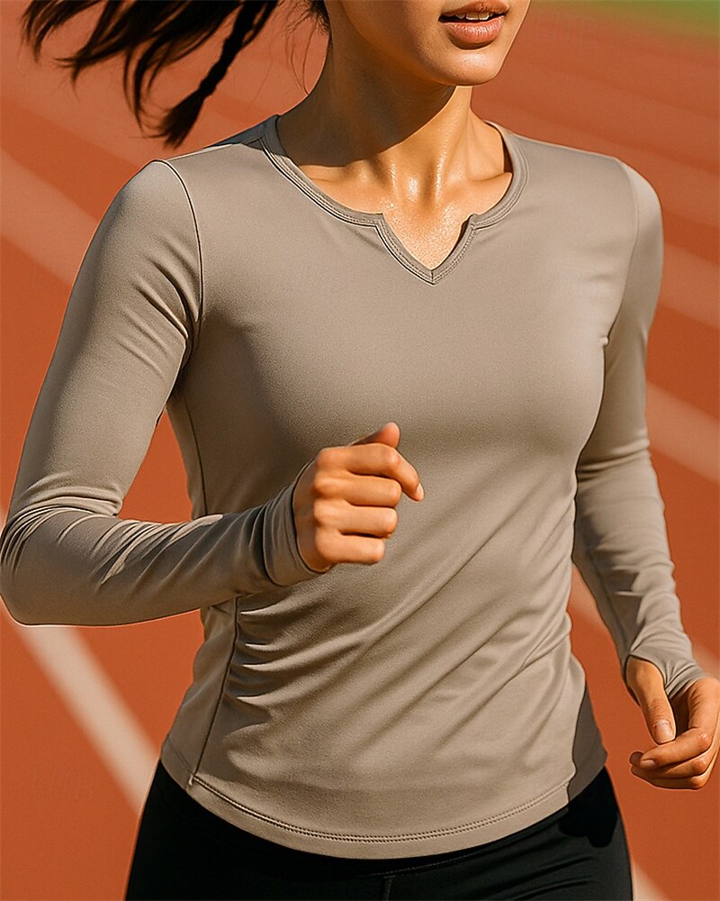 Damskie Bieganie na górze Koszulka do biegania Szczupła Długi rękaw Tee Tshirt W serek Solidne kolory Szybkie wysychanie Lekki Elastyczny Oddychający Bransoletka tenisowa Golf Bieganie Odzież sportowa 2025 - $13.99 –P1