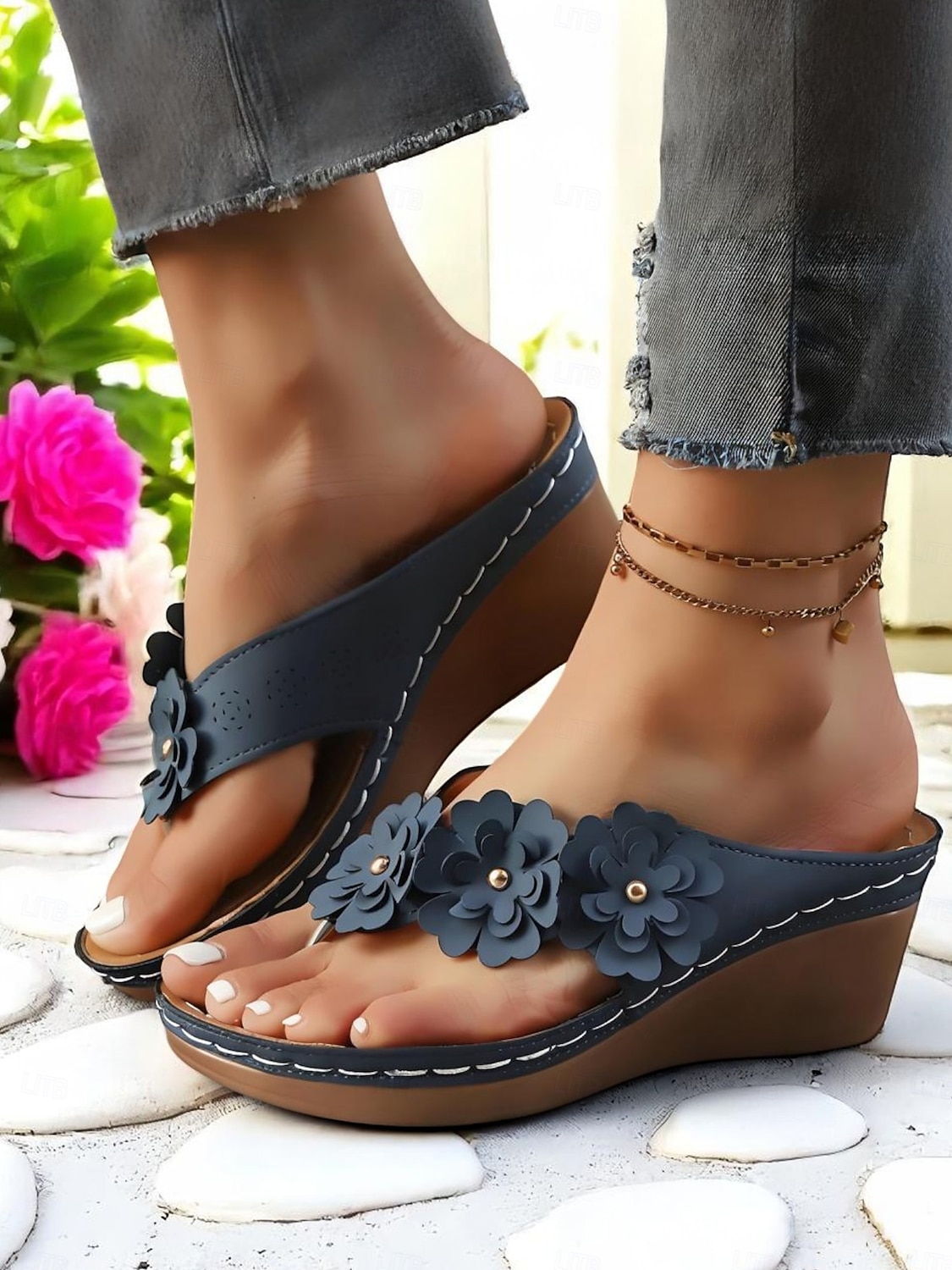 Damekile-flip-flops med blomstermotiv og polstret såle, sommerkomfortsandaler for hjemmet, stranden og daglige ærender 2026 - $19.99 –P2