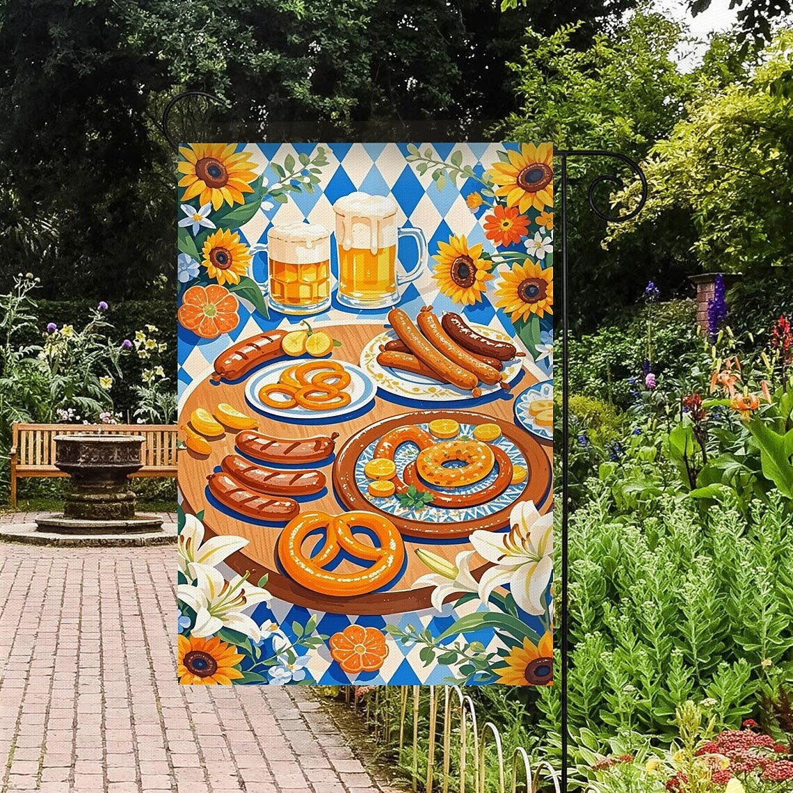 Oktoberfest Gartenflagge Deutsches Bayerisches 12 x 18 Zoll Gartenflaggen kleine Gartenflaggen für draußen Außenfahnen Bierdesign weiß blau kariert Feiertagsgartenflaggen 2025 - $7.99 –P7