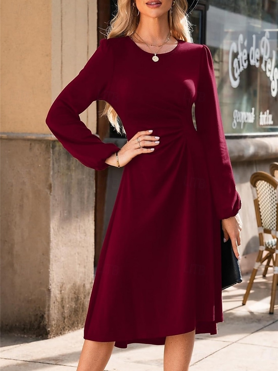 Per donna Mini Abito Abito a trapezio Abiti semi formali Ufficio Vestibilità regolare Plaid Semplice Manica Lunga Girocollo Nero Vino Rosso Estate Autunno del 2025 a $24.99 –P10