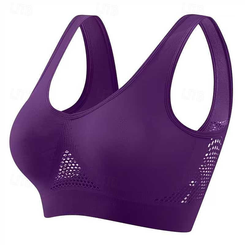 Dam Lätt stöd Sportbehåar Kör behå Öppen Rygg Behåtopp Nej Fritid Sport Joggning Löpning Lättvikt Mjuk Andningsfunktion Skog grön Violett Svart Solid färg 2025 - $3.49 –P15