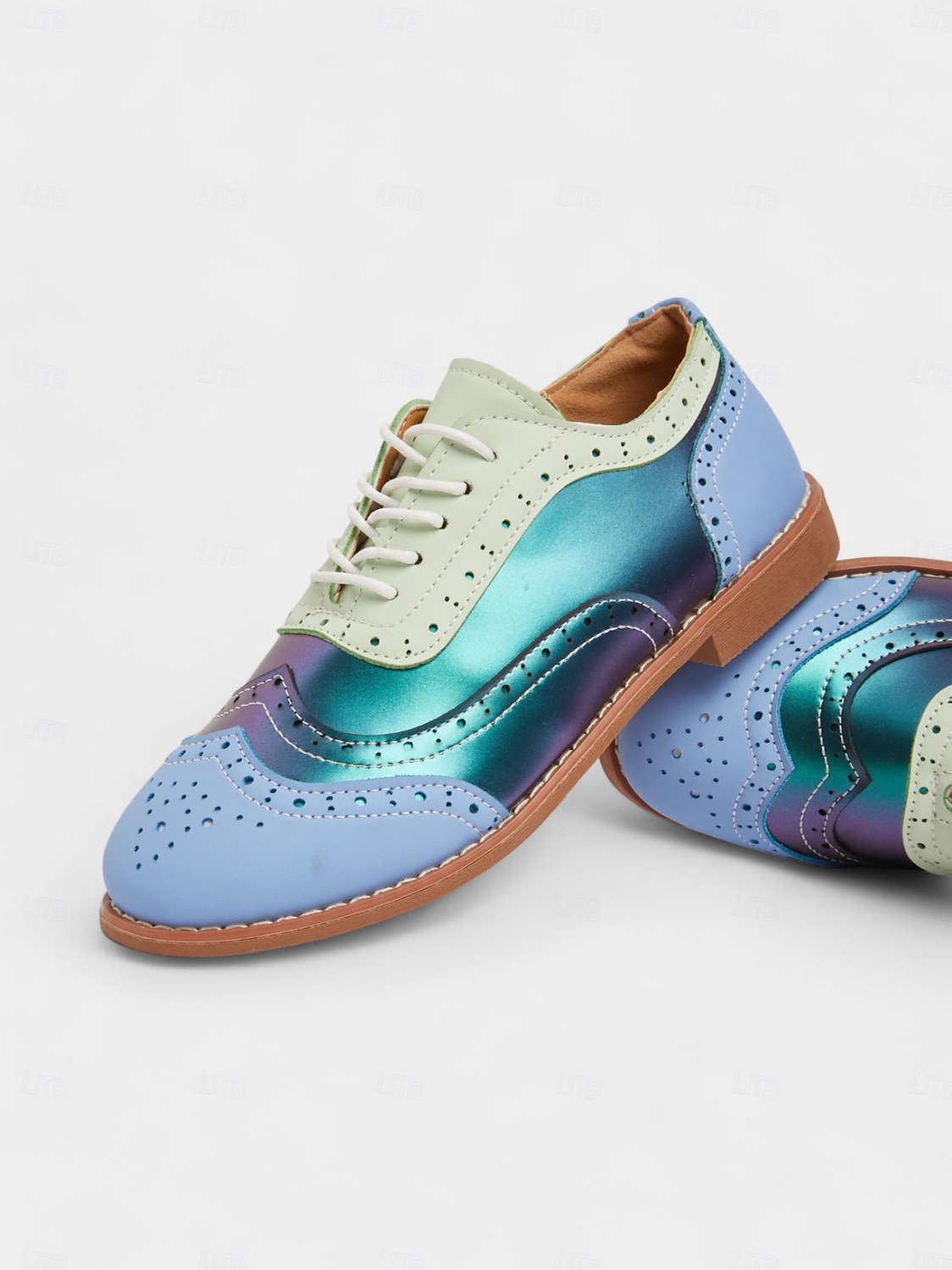 Dámské barevně blokové oxfordské boty s křídlovou špičkou, retro šněrovací brogue boty z 50. let s duhovými panely pro ležérní výlety a vintage styl. 2025 - $29.99 –P6